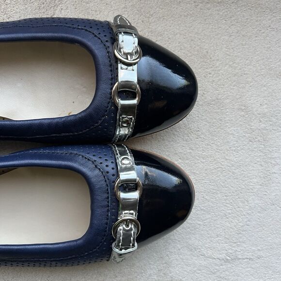 AGL Attilio Giusti Leombruni Navy Blue Ballet Flat Black Patent Cap Toe 36/5.5-6 - Picture 8 of 16